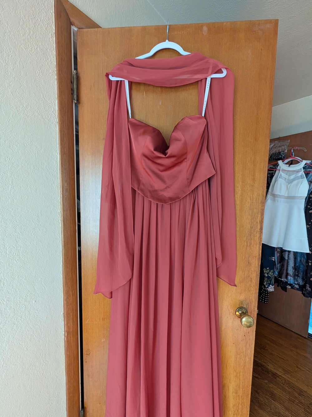 Azazie Atelier Strapless Cadence Chiffon Evening Dress with Wraps Terracotta